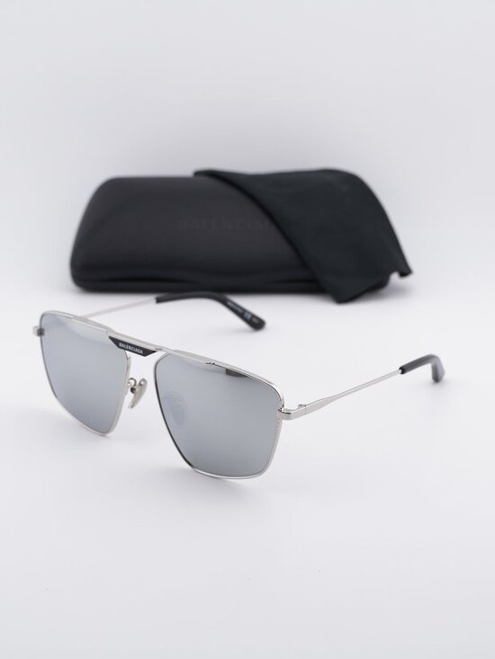 Balenciaga BB0246SA 002 Aviator Sunglasses - Silver/Silver Mirror Double